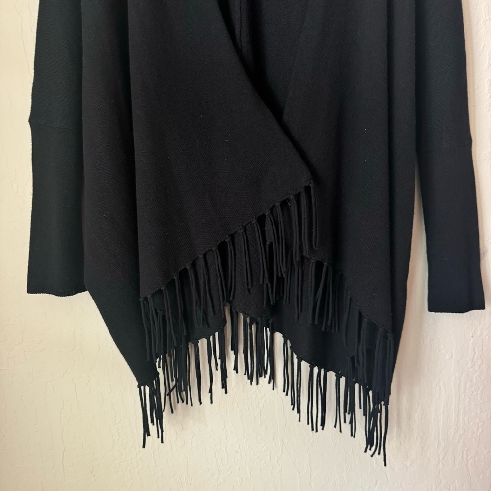 ELLA MOSS Open Front Fringe Long Cardigan Black Wool Cashmere Blend Style EE5999 - Picture 10 of 13